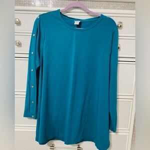 Chico's Teal Button-Accent Long Sleeve Top